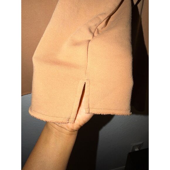 Aerie Terry Cloth Cropped Crew Neck Sweatshirt XS Tan Brown Pocket Pullover - Picture 7 of 7